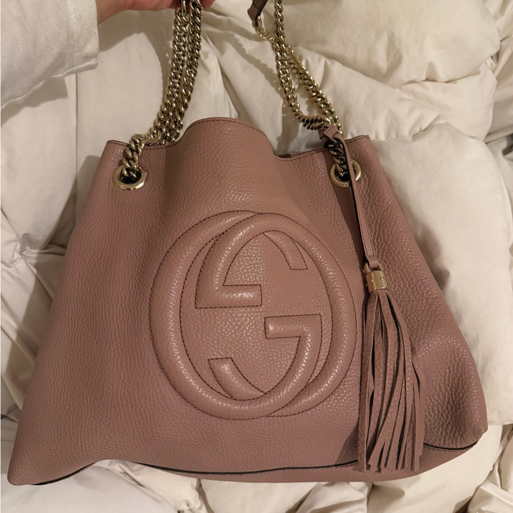 Gucci Blush Leather Shoulder Bag with Gold Chain
